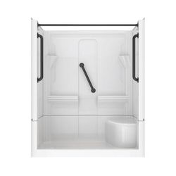 Dreamline DreamLine Accessible Living Harmony Shower Kit, LH Drain, with Grab Bars and Curtain Rods, Matte Black DALB6030L00X09