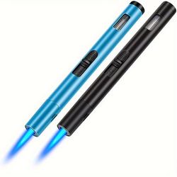 TEMU 2pcs Long Jet Flame Lighter For Candles, Bbq Lighter Refillable For Kitchen Stove, Windproof Gas Lighter Long Reach For Camping, Bbq, Outdoor, Hiking And Adventure, Without Fuel, Without Battery