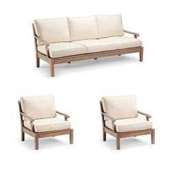 Cassara 3-pc. Sofa Set with Two Lounge Chairs in Weathered Teak - Sunbrella Rain, Rain Natural - Frontgate