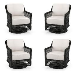Hampton 4-pc. Swivel Lounge Chair in Black Walnut Wicker - Standard, Outdoor Velvet Dove - Frontgate