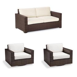 Palermo 3-pc. Loveseat Set with Two Swivel Lounge Chairs in Bronze Wicker - Standard, Rain Sailcloth Seagull - Frontgate