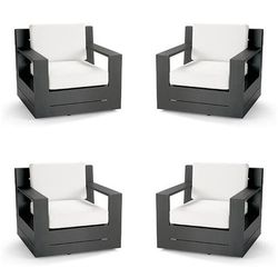 St. Kitts 4-pc. Swivel Lounge Chair in Matte Black Aluminum with Cushions - Standard, Resort Stripe Aruba - Frontgate