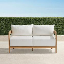 Porticello Loveseat in Natural Teak - Resort Stripe Indigo - Frontgate