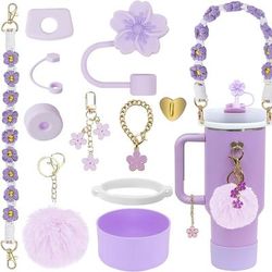 TEMU 11pcs Acessories Set For 30oz 40oz Tumbler Cup, Including Silicone Straw Cap, Handle Strap, Silicone Boots, Leak Proof Plug, Flower Cup Chain, Ball Keychain, As A Gift