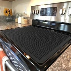 TEMU 1pc Extra Large Silicone Stove Top Cover Mat, 28x20 Inches, Heat Resistant Non-slip Protective Pad, Fits Electric Stove & Glass Countertop, Ideal For Rv & Kitchen, Black/gray