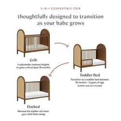 Babyletto Bondi Cane 3-in-1 Convertible Crib w/ Toddler Bed Conversion Kit - Natural Walnut / Natura