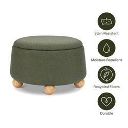 Namesake Tuffet Storage Ottoman - Performance Olive Boucle with Honey Ball Feet