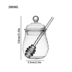 TEMU 1pc Large Capacity Transparent High Borosilicate Glass Honey Jar With Lid & Stirring Spout - Heat Resistant, Honey, Syrups, And Kitchen Storage