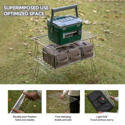 CAMPINGMOON T-235A Heavy-Duty Stainless Steel Outdoor Folding Table Silver BBQ Storage for Camping
