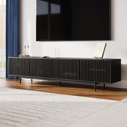 Mid-Century Modern TV Stand,Modern TV Console,Entertainment Center Media Console,with Openwork Iron Legs Black 94.49"