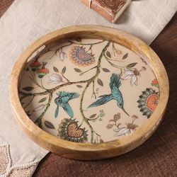 'Sylvan-Themed Resin-Coated Mango Wood Tray Made in India'