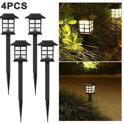 TEMU 4pcs Solar-powered Garden Pathway Lights, Warm White Led, Polished Finish, Easy Half-embedded Installation, Outdoor Patio, Lawn, And Garden Decor, Solar Garden Lights