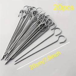 TEMU Barbecue Skewers Metal Barbecue Sticks, 20pcs Stainless Steel Barbecue Picks, Suitable For Home Ovens, Outdoor Picnics, Portable Barbecue Sticks, Barbecue Skewer Set