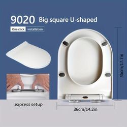 TEMU 1pc Quick-release Toilet Seat Cover - Thick, Extended V-shaped Design For , Durable Plastic, With Setup Guide