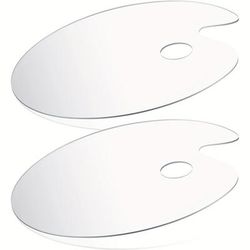TEMU Acrylic Paint Mixing Palettes 2pcs | Clear Plastic With Thumb Hole | Surface For Oil & Watercolor | Ergonomic Oval Shape | Ideal For Artists And Crafters | Color Blending