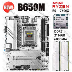 JGINYUE B650M Motherboard Kit Ryzen 5 7600X CPU Processors 2*16GB 6000Mhz DDR5 Dual Channel Memory RAM M-ATX B650M GAMING PLUS