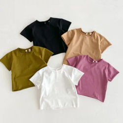 Infant Baby Boys Girls T-shirt Summer Thin Newborn Vintage Toddler Solid T Shirt Cotton Short Sleeve Ruffles Tops Baby Clothes