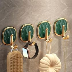 TEMU 4pcs Elegant Textured Colors Sticky Hooks - Easy-to-install, No-drill Wall-mounted Hangers For Clothes, Towels, Robes - Modern Bathroom Accessories For Home Decor, Bathroom Deco