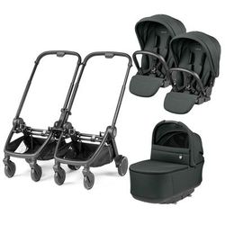 Peg Perego City Loop Double Stroller + Pop Up Bassinet With Stand Bundle - Black / Metal / Metal