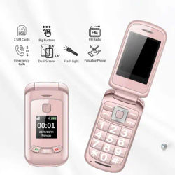 Pink Mini Flip Phone for Women Dual Screen Big Button SOS Dial Torch Light Budget Clamshell Mobile Retro Style Long Standby