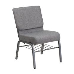 MoTak M229 Extra Wide Stacking Church Chair w/ Gray Polyester Back & Seat - Steel Frame, Silver Vein