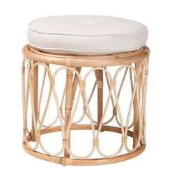 Hachiro Bohemian Natural Rattan Ottoman Footstool by Bali & Pari in Natural White