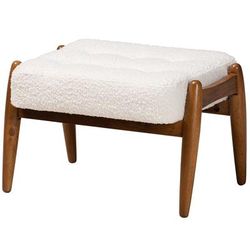 Jeanine Japandi Cream Boucle Fabric And Walnut Brown Finished Rubberwood Ottoman Footstool by Baxton Studio in Cream Walnut Brown