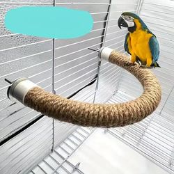 TEMU Natural Jute Rope Bird Perch Toy - U-shaped Climbing & Chewing Stand For Parrots And , Pvc Cage Accessory For Beak And Claw Health, Bird Toys