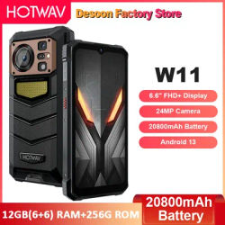 HOTWAV W11 Rugged Phone 6.6'' FHD+12GB+256GB 20800mAh Battery smartphone 64MP Camera Android 13 NFC Mobile Phone