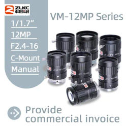 Objectifs industriels ZLKC 1/1.7 pouces FA 4mm 6mm 12mm 16mm 25mm 35mm 50mm 75mm à focale fixe monture C pour caméras haute résolution 12MP