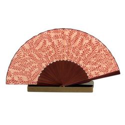 Silk batik fan, 'Red Fern'