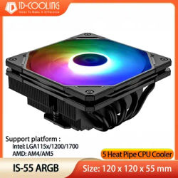 ID-COOLING IS-55 Low Profile Down Pressure CPU Cooler 55mm Height 5 Heatpipes Slim Fan, for Intel LGA1700/115X/1200 AMD AM4/AM5
