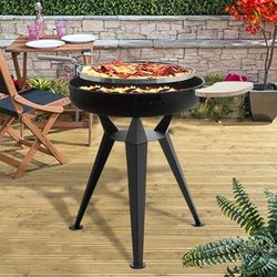 TEMU 1pc Charcoal Bbq Grill Garden Barbecue Patio Wooden Side Table & Swivel Rack