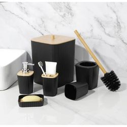TEMU 6pcs Bathroom Accessories Set, Bathroom Set Accessories Includes Toilet Brush, Trash Can, Soap Dispenser, Soap Dish, Toothbrush Holder, Cup