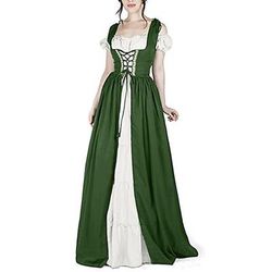 Retrò Vintage Medievale Rinascimento Camicia da notte Soprabito Vichingo Irlandese Elfico Due Pezzi Costume Per donna Celtico Costumi da pirata Fantasia Halloween Mascherata Vacanza Casual Quotidiano
