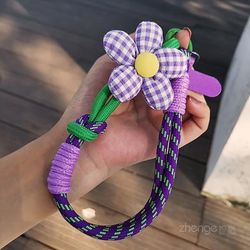 TEMU Adjustable Floral Nylon Phone Lanyard - Stylish Braided Wrist Strap -release , Phones, And , Phone Strap