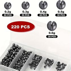 TEMU 300/220pcs Premium Split Shot Sinkers Kit - 10/5 Sizes (0.2g-2g) Fishing Weights With Dispenser | Tackle For Freshwater & Saltwater Angling