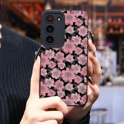 TEMU Pink Flowers Comfortable To Hold, High Quality Protective Phone Cases, Compatible With S24/s23/s22/s21 And Other Series, Black Background Color, Anti Slip, Lightweight, And Stylish