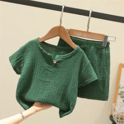 Ensemble de vêtements d'été pour enfants de 0 à 6 ans, costume en mousseline de coton et lin pour garçons et filles, t-shirt + short, 2 pièces, tenue de détente pour bébé