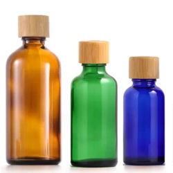 Bouteille d'huiles essentielles en verre ambre/bleu/vert, bouchon à vis en bois de bambou, récipient cosmétique fait maison, Essence, 1x bouteille, 5ml-100ml