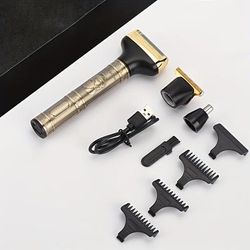 TEMU 3-in-1 Professional Kit: Cordless Electric Razor With Usb Rechargeable 600mah Battery - Precision Trimming, Shaving & Styling, Golden & , Ideal Father's Day Gift