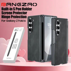 For Z Fold 6 Phone Case with S Pen Holder, Hinge Protector and Screen Protector PU Leather Matte PC Valentine's Day Gift