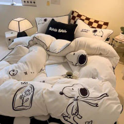 Minso Snoopys Bedding Cute Cartoon Autumn Winter Milk Velvet Student Dormitory Home Anime Plush Cotton Four Piece Set Girl Gifts