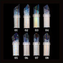 TEMU A Set Of 8 Colors, Featuring Aurora Glass Paper For Nail Art, Laser Decorations, And Transparent Holographic Stickers For Diy Heart Transfer Decals.