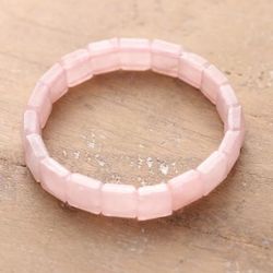 Calming Tiles,'Stretch Bracelet with Rose Quartz Beads Handcrafted in India'