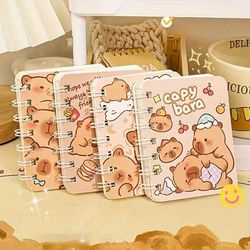 TEMU 4pcs Cute Capybara Spiral Notebook A7 With Perforated Pages - 1 Book 80 Pages, Animal Theme Mini Journal For Notes And Meetings, Pocket Notebook, School And Office Supplies, Back To .