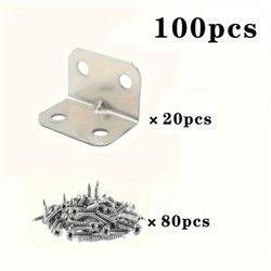 TEMU 100pcs L-shaped Corner Braces - 90 Degree Metal Brackets For Wooden Shelves, Tables, Chairs & Cabinets - Steel Hardware Accessories For Durability