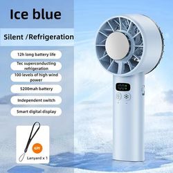 TEMU Handheld Fan Portable Usb Handheld Small Fan, 5200mah Charging, Long , Turbine, Ice Pack, Cooling Temperature Of 16 Degrees Celsius, Adjustable In 100 Levels, Suitable For Home And Outdoor Use