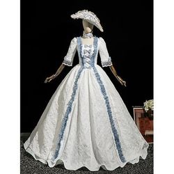 Vintage Rococò Rinascimento Maxi Vestito Normale A sbuffo Principessa Sposa Pieghettato Con Volant Principessa Girocollo Costume Per donna Halloween Carnevale Mascherata Feste Halloween Performance