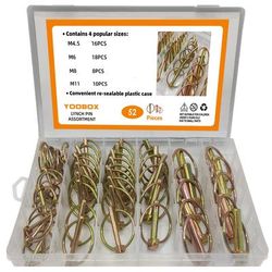 TEMU 52pcs Promaster Heavy-duty Iron Dowel Pins - Locking Ring Style, Quick-release Safety Pins For Agriculture & Mining, Secure Positioning With Pull Ring Functionality